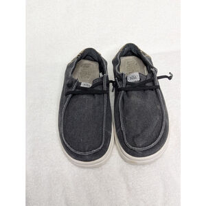 Women's Hey Dude Black Wendy Rise Loafers Size 8 with Beige Accents